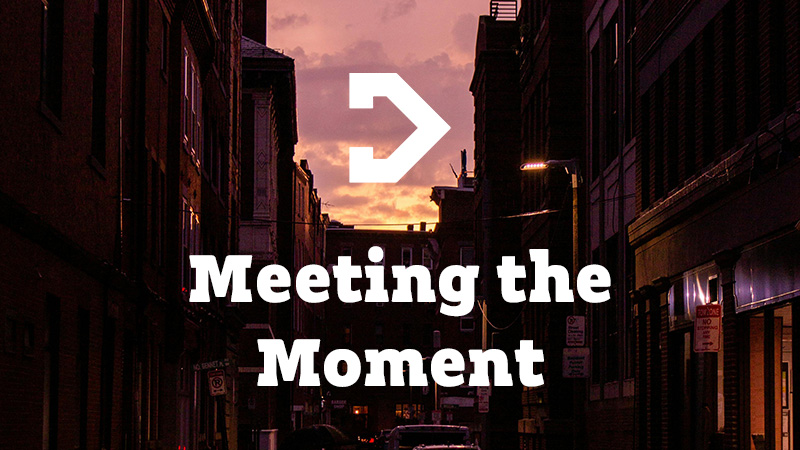 Meeting the Moment. Photo of a street in Boston at sunset