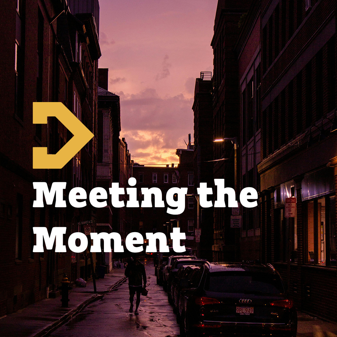 Meeting the Moment. Photo of a street in Boston at sunset